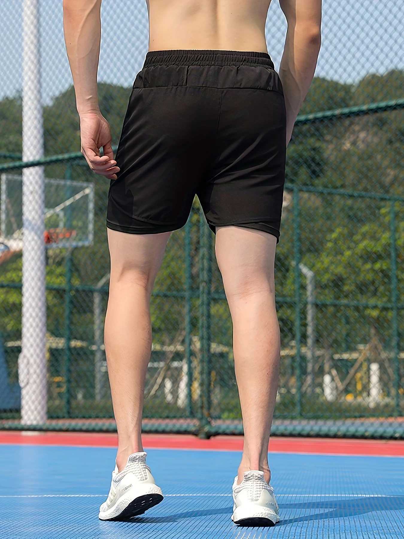 Mens Running Shorts Quick-drying Fitness Black Double Layer Shorts Men New Sport Workout Training Bodybuilding Short Pants W250219