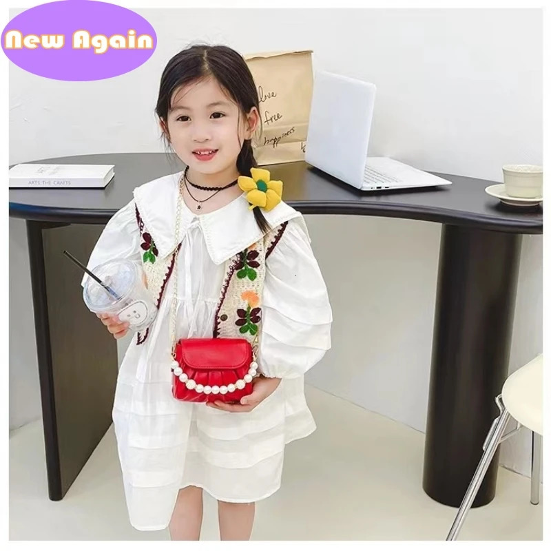 Two way use Kids Pearl messenger bags Girls lovely fold crossbody Bags Childrens Princess mini Purses Baby Kid Bag NA050 250219