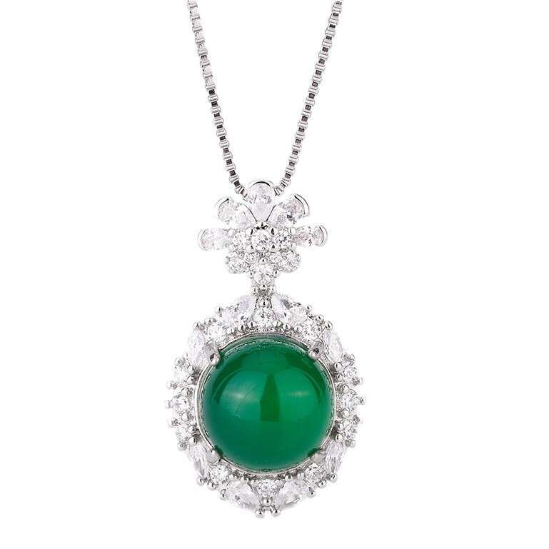 Huamei Jewelry Necklace Inlaid with Imitation Natural Blue Green Jadeite Red Corundum Fashion Collarbone Chain Temperament