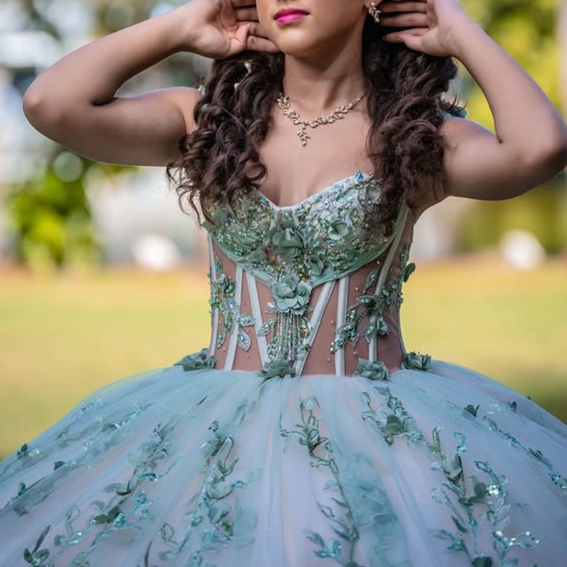 Mint Green Shiny Quinceanera Dresses Ball Gown Off The Shoulder Applique Lace Beads Tull Party Birthday Sweet 16 Dress Vestido 15 De anos