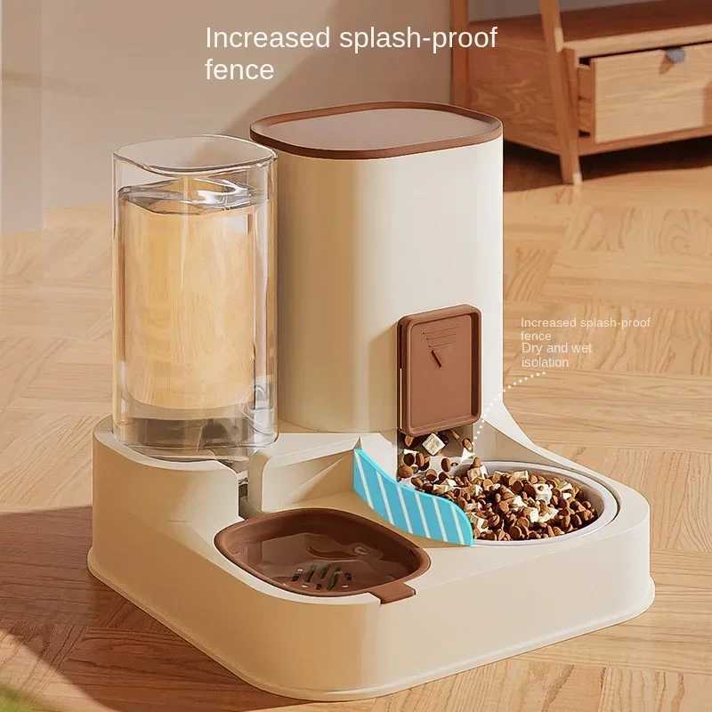 Dog Feeders New automatic feeder for cat and dog food bowl with water fountain dry wet separation pet dog cat food storage dispenser container H250218