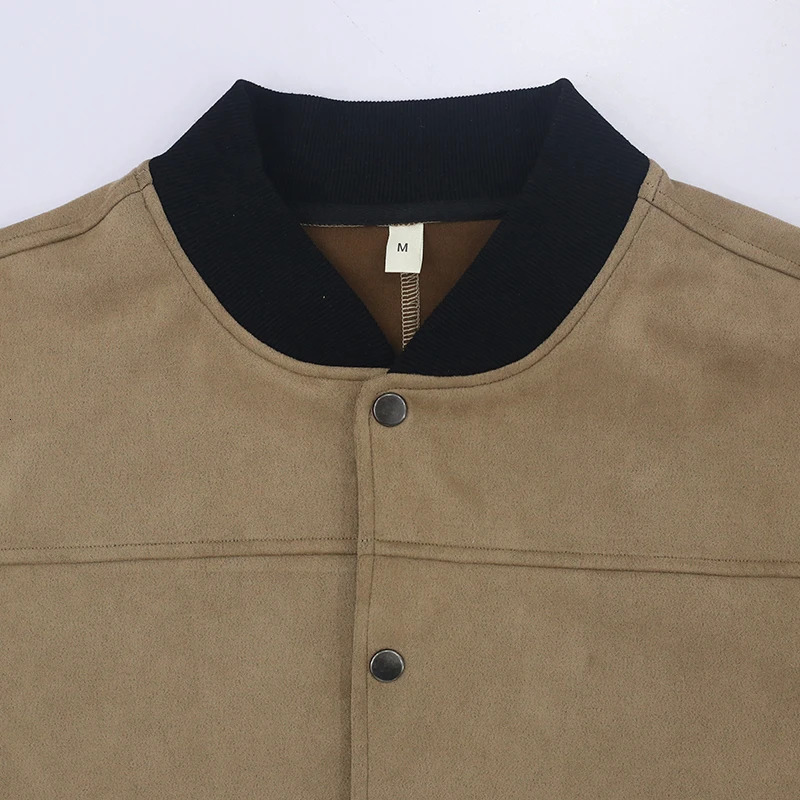 25 Mens Solid Suede StandUp Jacket Button Cardigan CrossBorder Casual Vintage American 250210