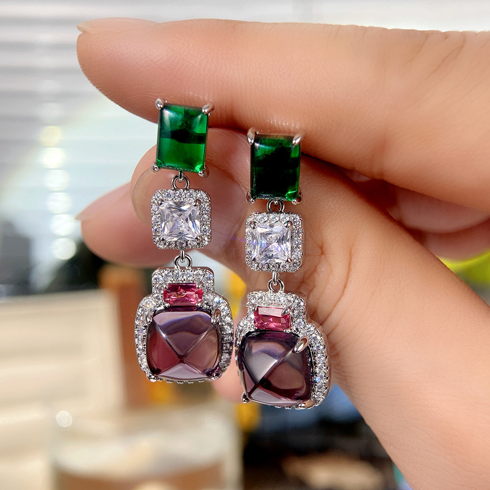 Choucong Brand Dangle Earrings Luxury Jewelry 925 Sterling Silver Princess Cut Emerald 5A Cubic Zircon CZ Diamond Amethyst Party Lady Women Earring Gi