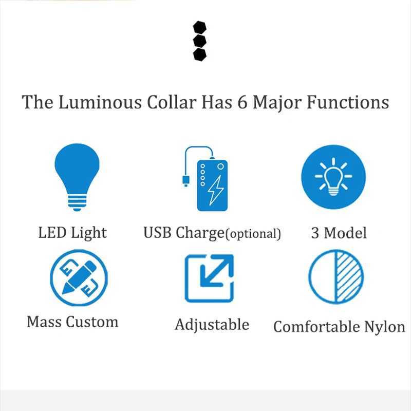 USB charging/button battery dog collar light emitting nylon reflective LED dog collar night safety W250219