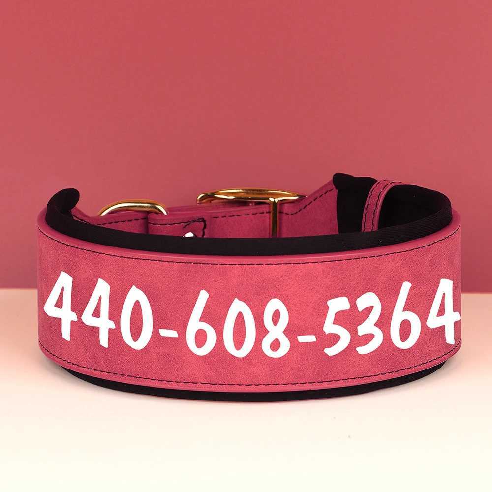 Customized Leather Dog Collar Personalized Wide Padded ID Collars Free Print Name Number For Medium Large Dogs Greyhound W250219