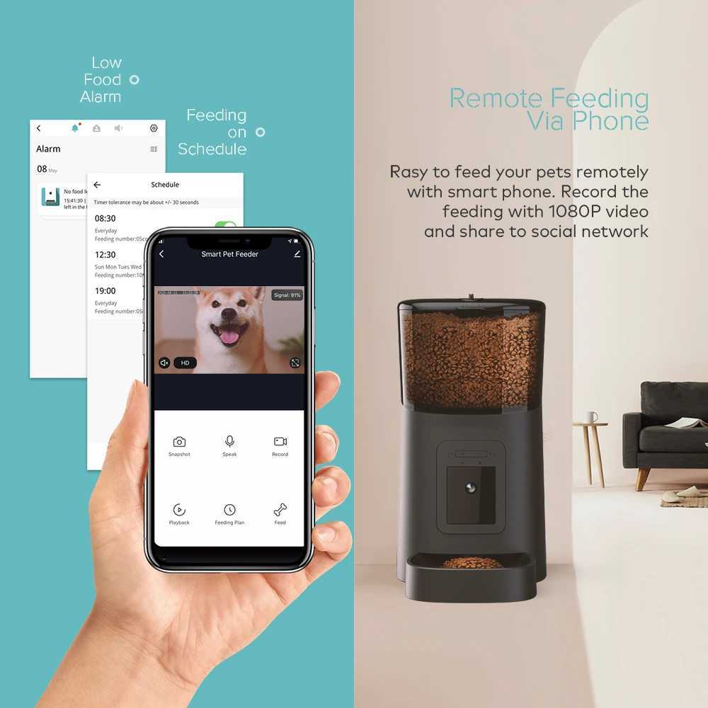 Dog Feeders 4L 6L Camera Video Automatic Pet Feeder Smart Schedule Timmer Dog Feeding For Cats Auto Meals Pet Dry Food Dispenser Bowl H250218