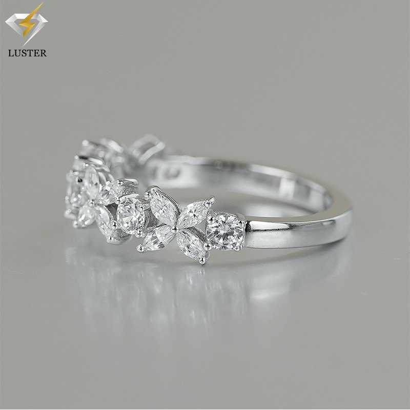 Luster Unique Dainty 925 Silver Full Band Moissanite Jewelry Marquise Four-Leaf Clover Moissanite Half Eternity Band Ring