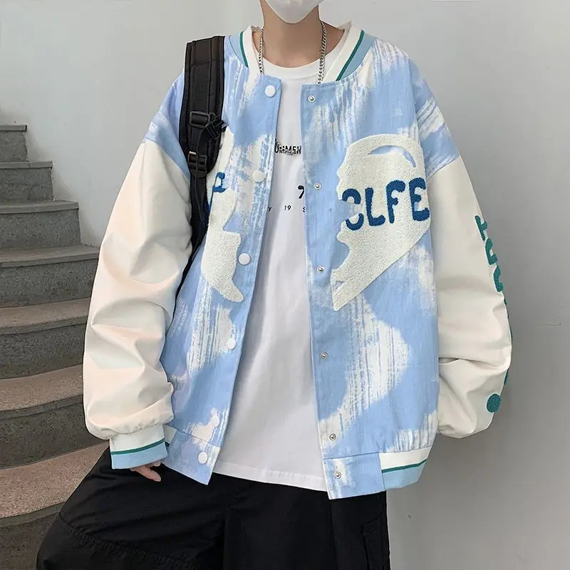 Tiedye Love Baseball Uniform Men Loose Jacket Ins Trend 250218