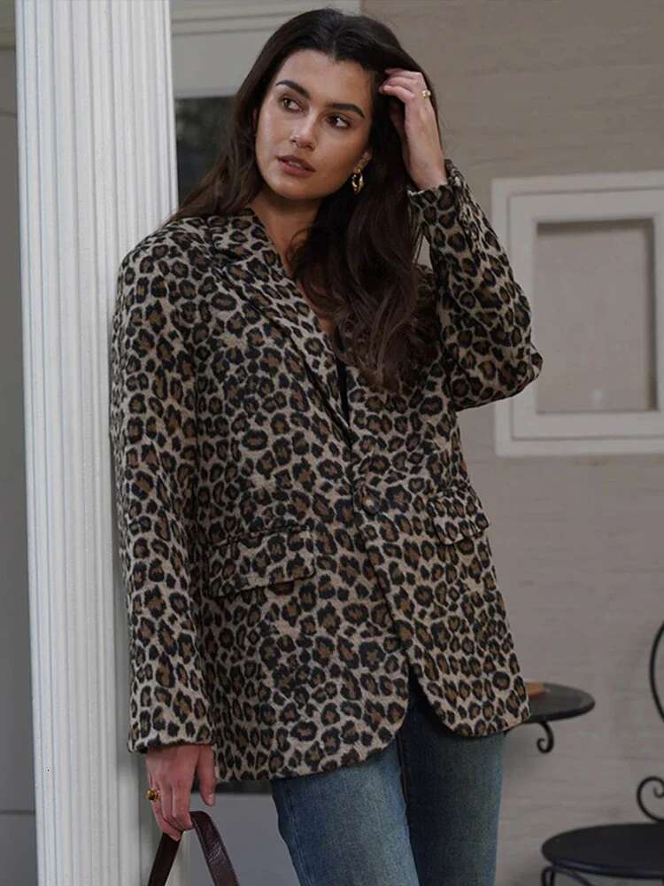 Vintage Leopard Women's Jacket Casual Lapel Single Button Coat Long Sleeve Jackets 2024 Autumn Lady New In Coats Outwears