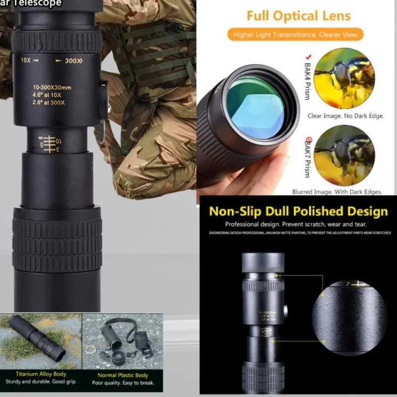High-Power HD Zoom Mini Monocular Telescope Mobile Phone Camera Super Telephoto Zoom Hunting Telescope 10-300x40 Z250219