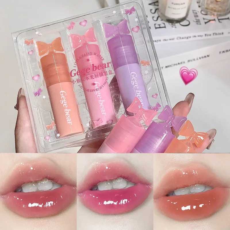 Little Bowknot Girl Lip Gloss Pink Peach Sweet Tea Liquid Lipstick Watery Glossy Jelly Lip Glaze Orange Grape Lip Tint MakeupW250219