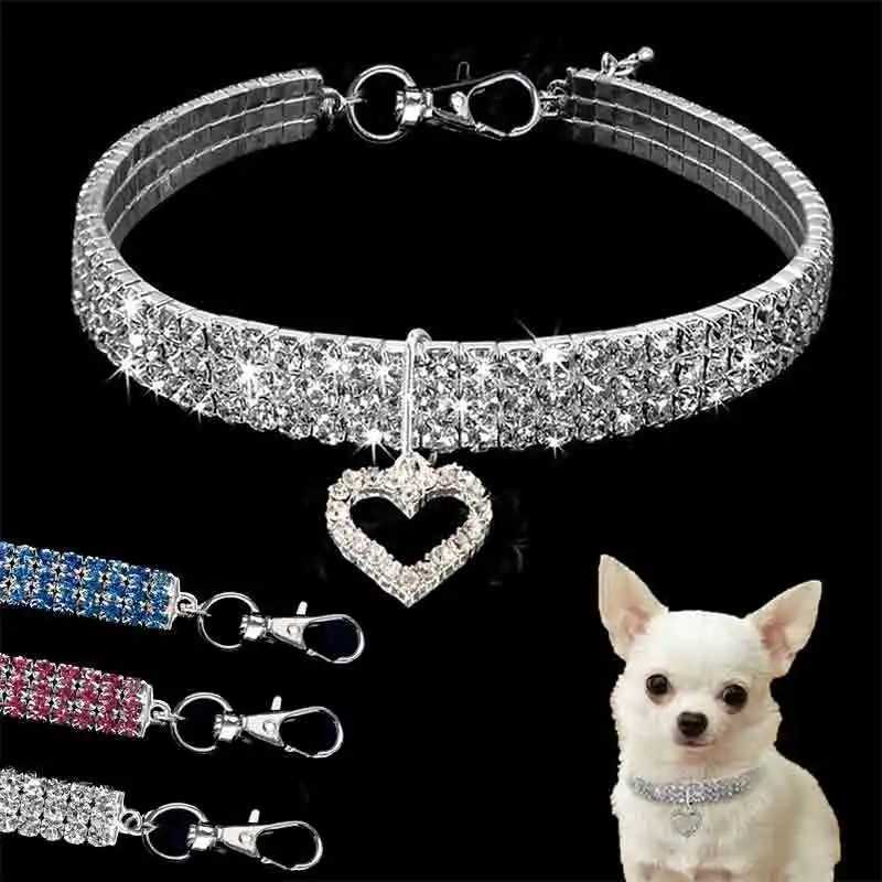 Bling Rhinestone Dog Collar Crystal Puppy Chihuahua Pet Dog Collars Leash For Small Medium Dogs Mascot Accessories S M L Pink W250219