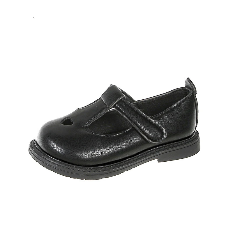 Girls Princess Leather Shoes Toddlers Baby Kids Flats T-strap Cut-outs with Heart Hollow Cute Sweet Soft Spring Autumn 250219