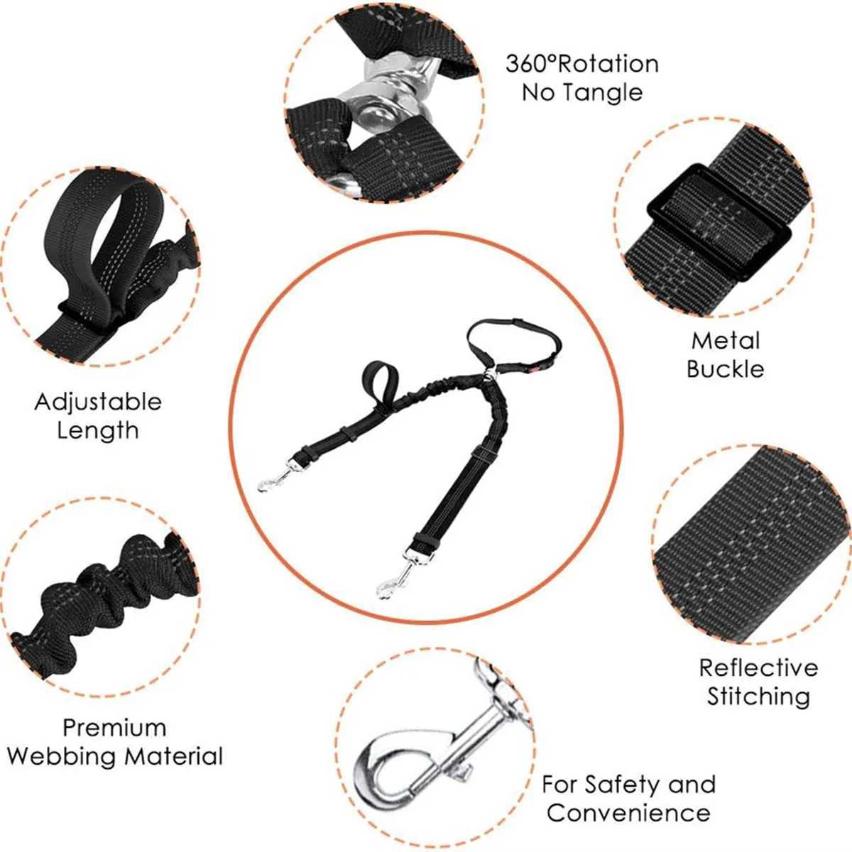 2 Dogs Seat Belt New Dual Pet Car Headrest Restraint Safety No Tangle Dog Leash Duty Adjust Elastic Connect in Vehicle TravelXJ250218