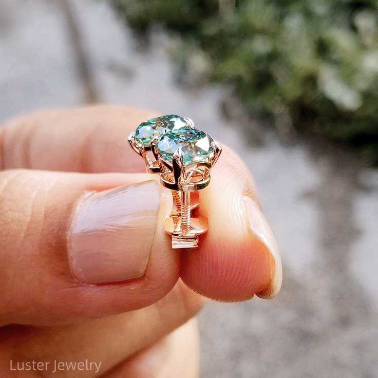 Luster Jewelry 10/14K Gold Green Diamond VVS Moissanite Stud Earrings 925 Sterling Silver for Women