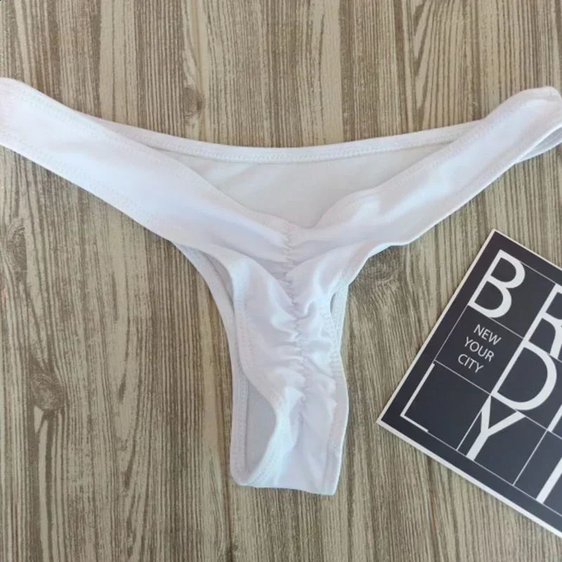 Europe and The United States Sexy Women Thong Swimsuit Solid Color Pleated Bikini 250212