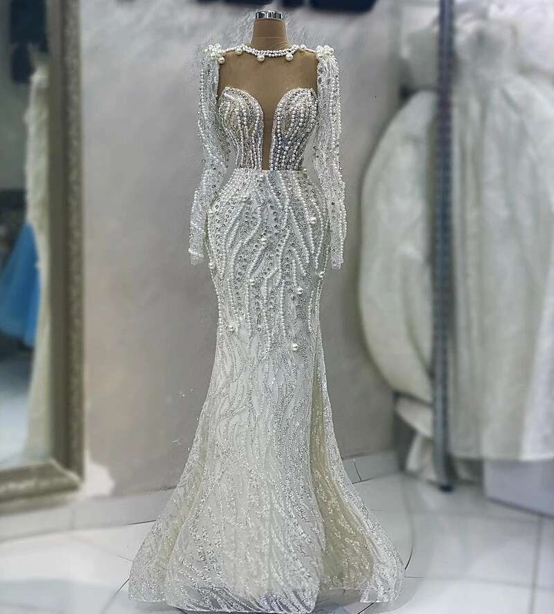 Wedding Dress More Pearls Sequins Rhie Custom Made Bridal Gowns Long Sleeves Vestido De Novia