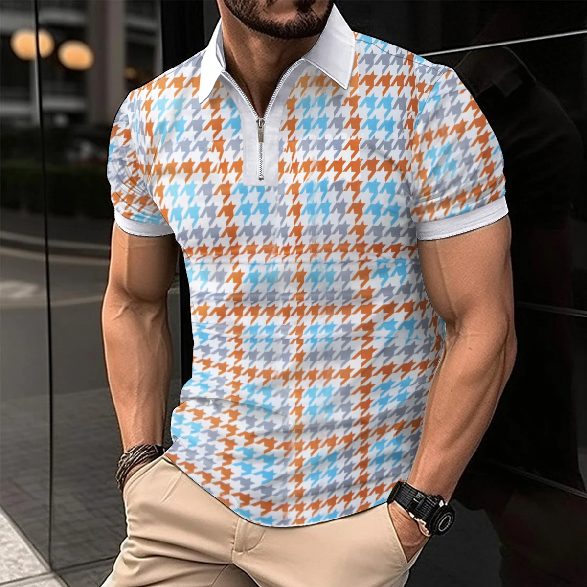 Mens Polo Shirt with Simple Stripe Pattern Printed Summer Outdoor Golf Clothing Fashion Collar Short Sleeve Top Casual Mens Cl 250218