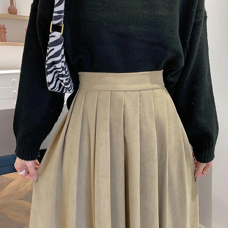 Lucyever Vintage Brown High Waist Pleated Skirt Women Korean Fashion College Style Long Ladies Autumn Casual A line Skirts 250213