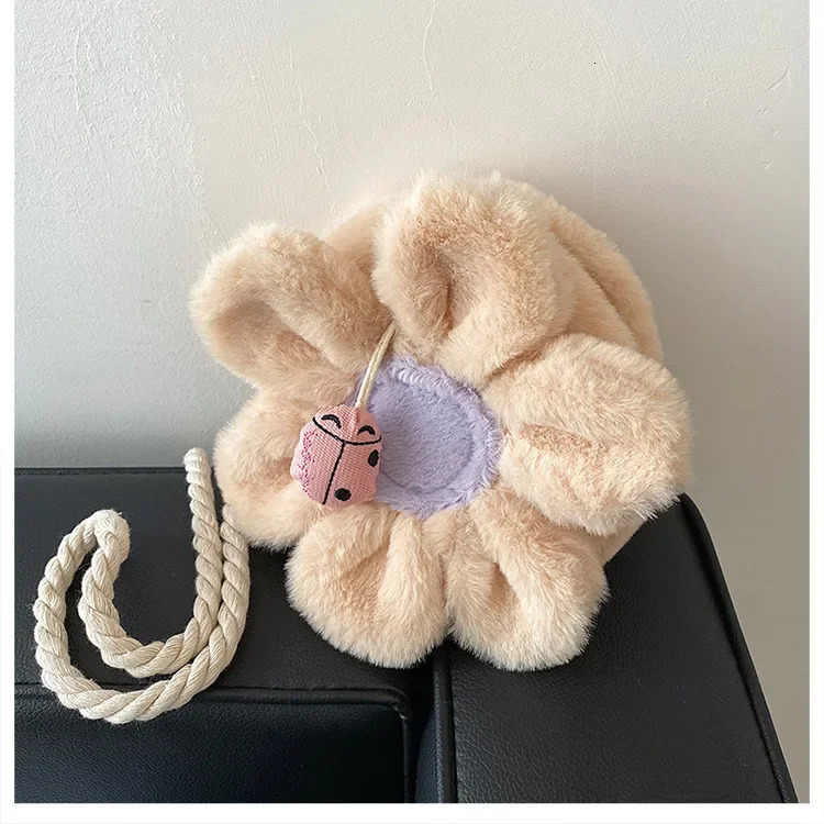 Sunflower Flower Shape One Shoulder Messengers Bag Childrens Plush Small Girls Zipper Fashion Cute Round Contrasting Color Bags 250219