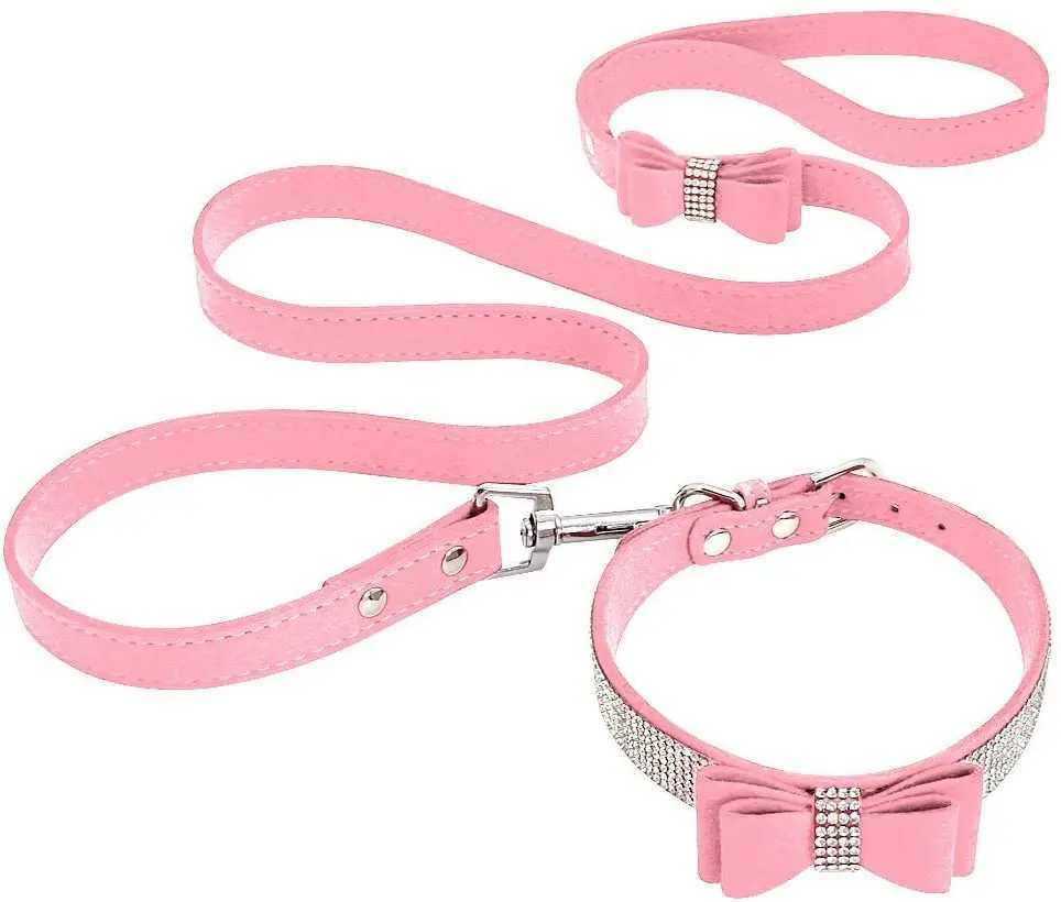 Pet Dog Velvet Leather Collar Leash With Rhinestone Bling Blink Butterfly Fashion Pet Leash Accessories Blind Drop ShippingXJ250218