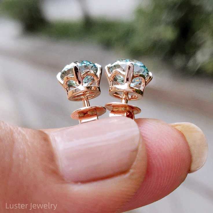 Luster Jewelry 10/14K Gold Green Diamond VVS Moissanite Stud Earrings 925 Sterling Silver for Women