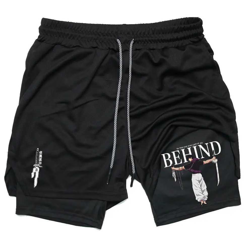 Anime Compression Shorts Summer Sportswear Men Gym 2 In Training Workout Male Fitness Sport Shorts W250219