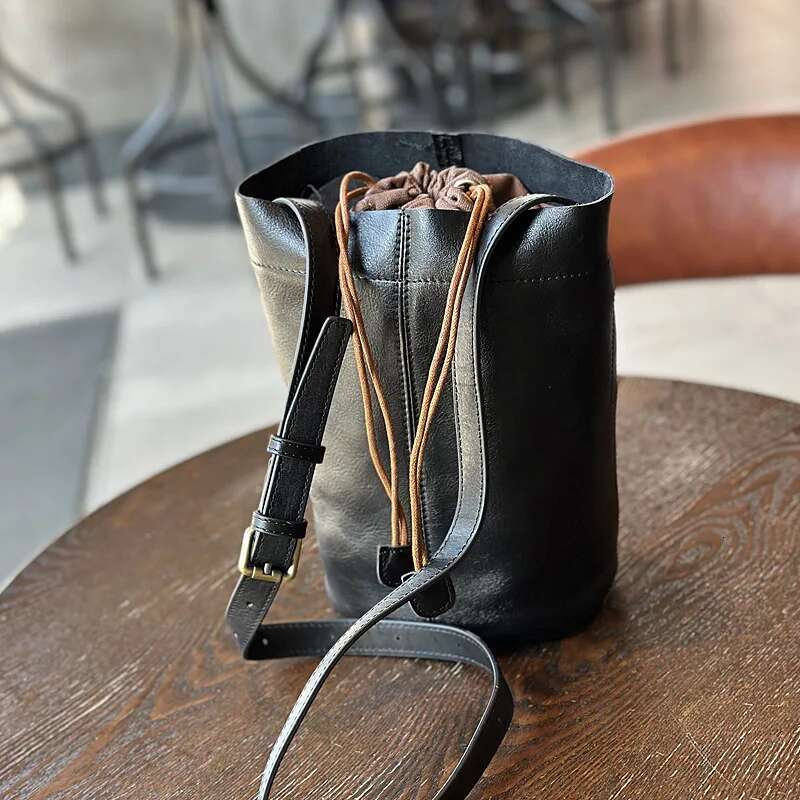 Genuine Leather Women Shoulder Bags Female Small Patchwork Bag 2024 New Drawstring Pockets Money Purse Designer