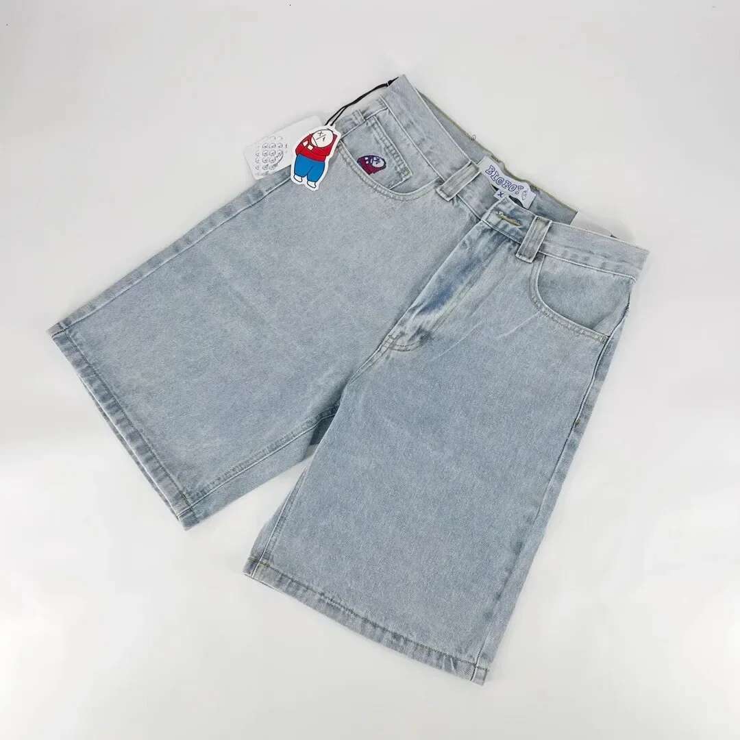 Big Boy Retro Hip-hop Cartoon Pattern Street Wear Denim Embroidery Designer Loose Denim Shorts Jorts New Haruku Gym Sports Basketball Shorts Men'