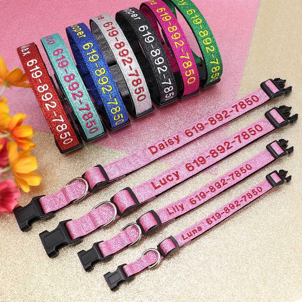 Adjustable Nylon Embroidered Dog Collar Custom ID Name Accessories Pet Collars For Small Medium Large Dogs Pets Supplies PerroXJ250218
