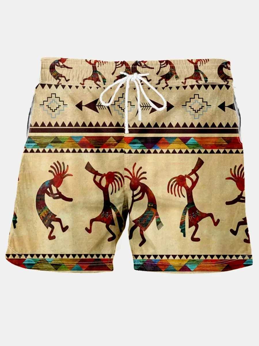 Men's Shorts Summer New Mens Shorts Swimming Pants Drawstring Retro Fashion Print Holiday Beach Holiday Hawaiian Micro Elastic Shorts z250219