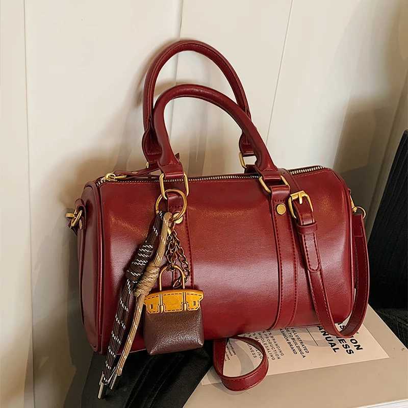 Trendy Street Korea Designer Bowling Box Handbag For Women Boston Retro Texture Leather Bag Female Shoulder Bag Y250218