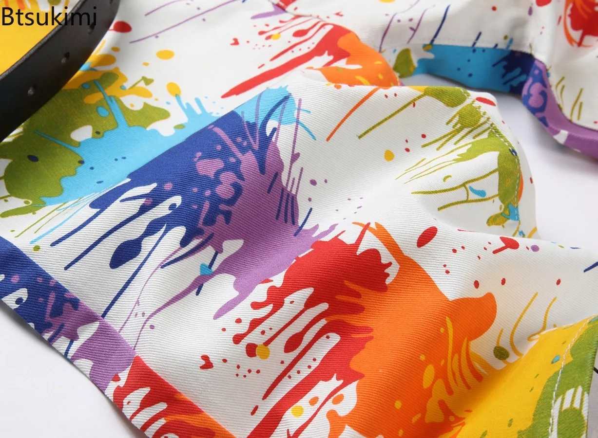 Men's Shorts 2025 Mens Fashion 3D Print Jeans Hip Hop Streetwear Y2K Fancy Color Painted Stretch Denim Shorts Male Candy Color Casual Shorts z250