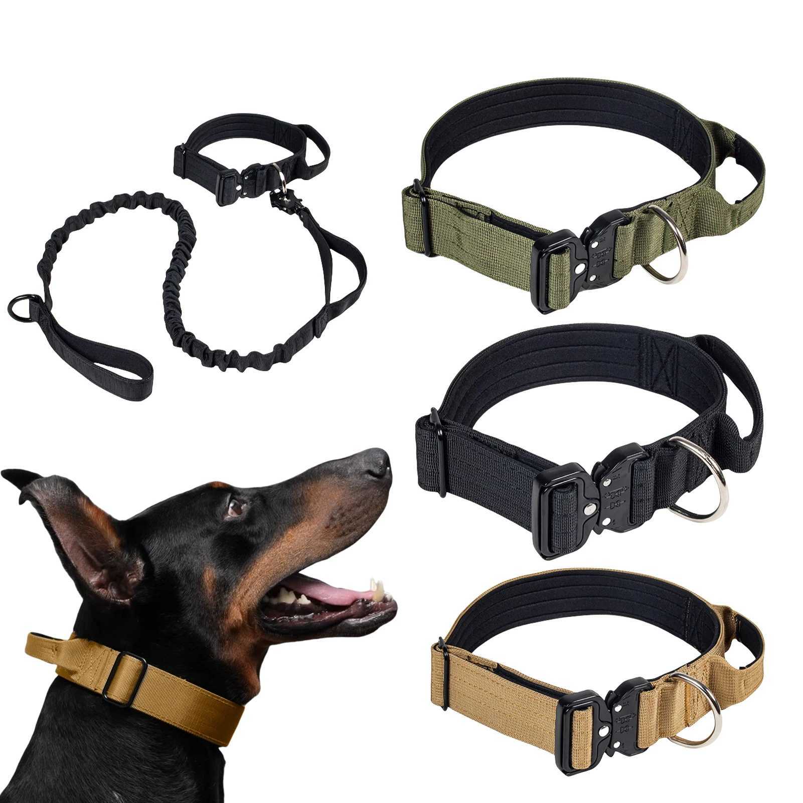 Dog Collar Leash Set Nylon Tactical Dog Collars Rugged Durable Zinc Alloy Buckle Thicken Soft Lining Collar For Medium Big DogsXJ250218