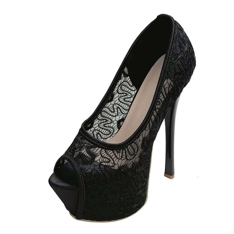 Liyke Fashion Design Embroidery Mesh Platform Pumps Women Sexy Sgback Shallow Peep Toe Pink High Heels Wedding Banquet Shoes