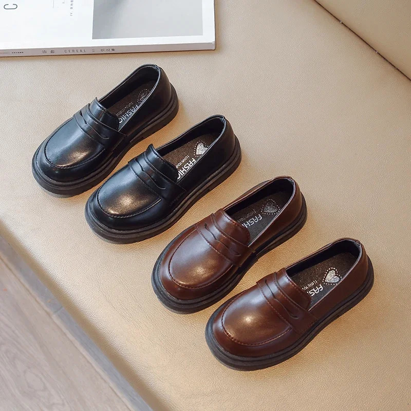 European and American Style Children Loafers for Boys and Girls Spring Retro Solid Color Kids Leather Shoes Breathable 250219