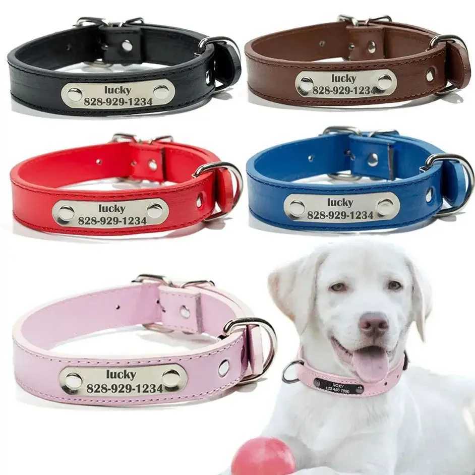 Personalized Dog Collar Custom PU Leather Dog Collar For Small Medium Large Dogs Cats Free Engraved Name ID Tag Pet Dog CollarsXJ250218