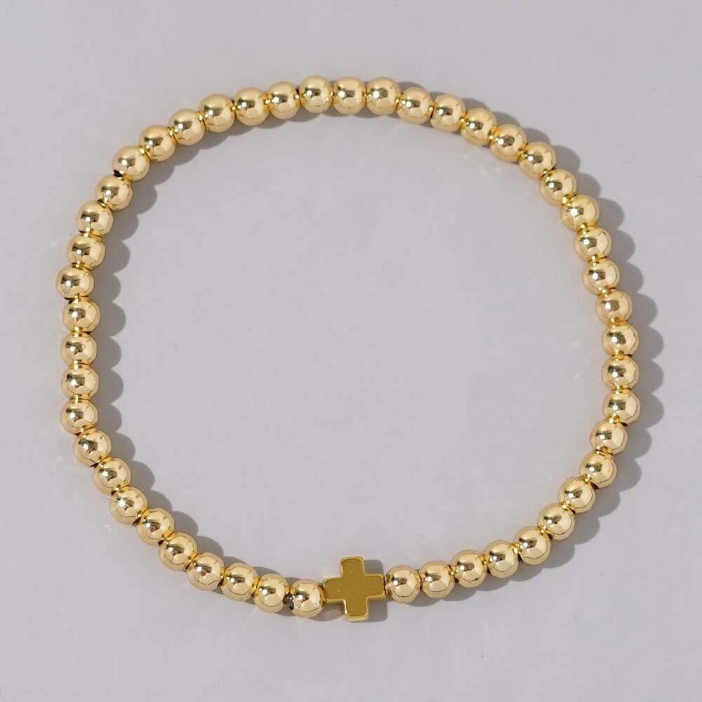 Fashionable and Personalized Iron Gallstone Cross Imitation Pearl Stacked Bracelet, Copper Bead Beaded Women's Bracelet