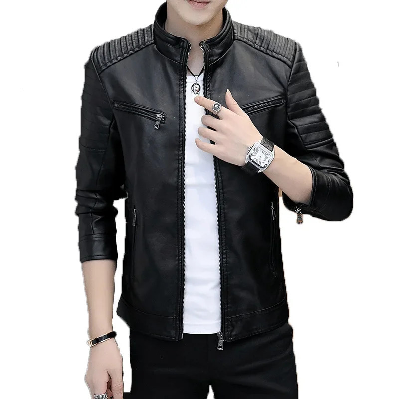 Solid Color Crossborder Leather Jacket For Men Trendy Motorcycle Vest Windproof Slimming Smooths Your Silhouette 250210