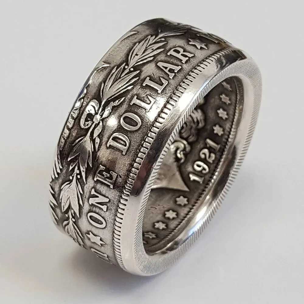 Morgan Silver Dollar Coin Ring Heads Silver Plated Handmade Women Men Vintage Punk Personality Coin Rings Fashion JewelryXJ250219