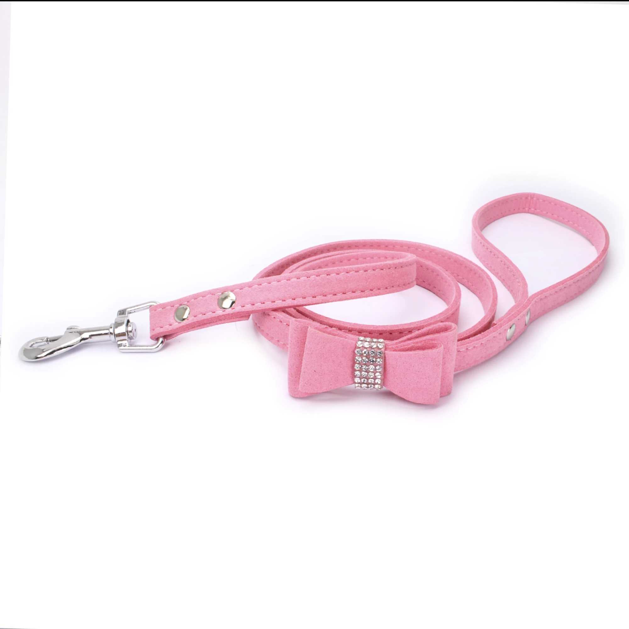 Pet Harness Leash With Rhinestone Bling Crystal Adjustable Chest Strap Soft Suede Bow Leather High Quality Drop ShippingXJ250218
