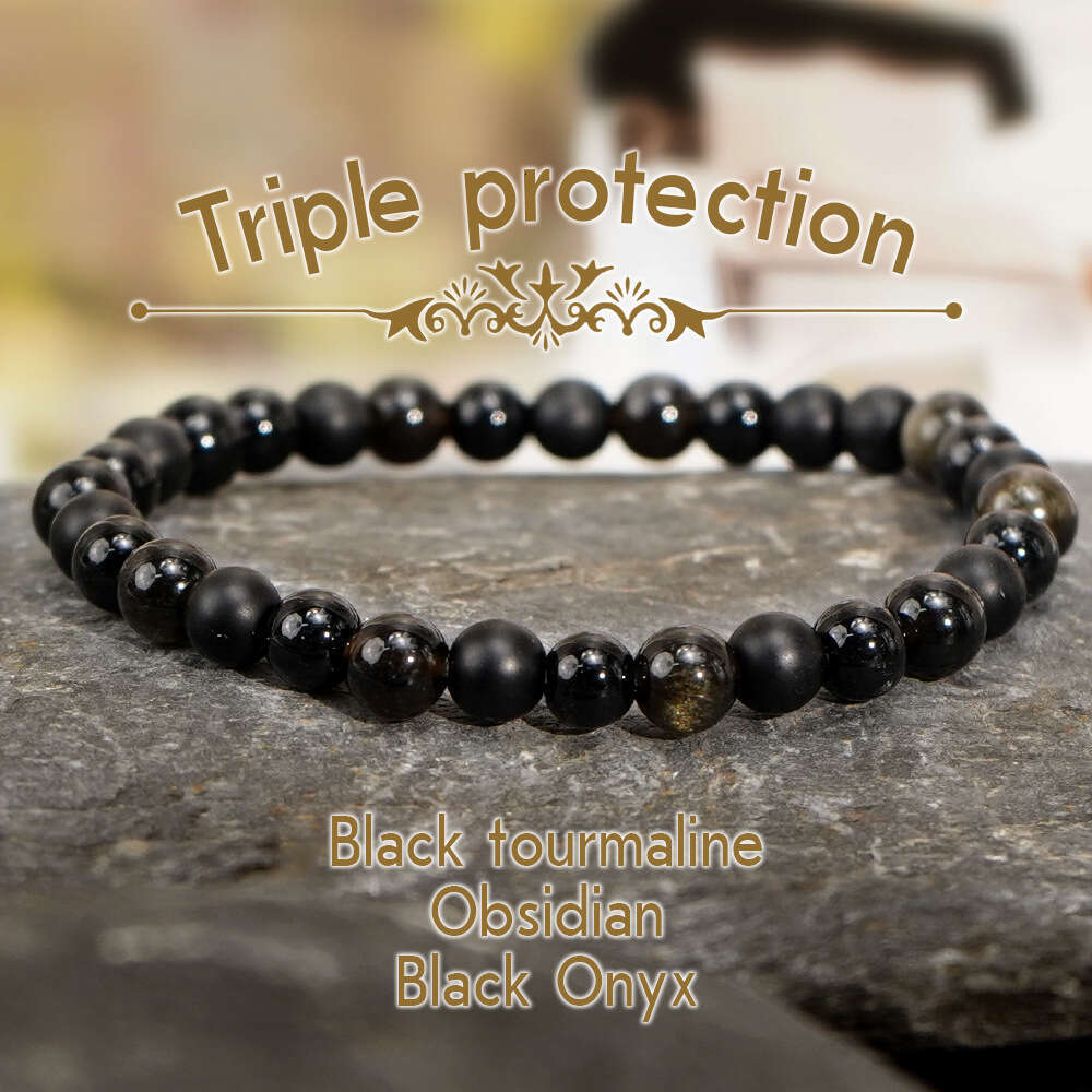 Hot selg frosted glass round gold obsidian bead semi men's bracelet black fashionable texture accessory