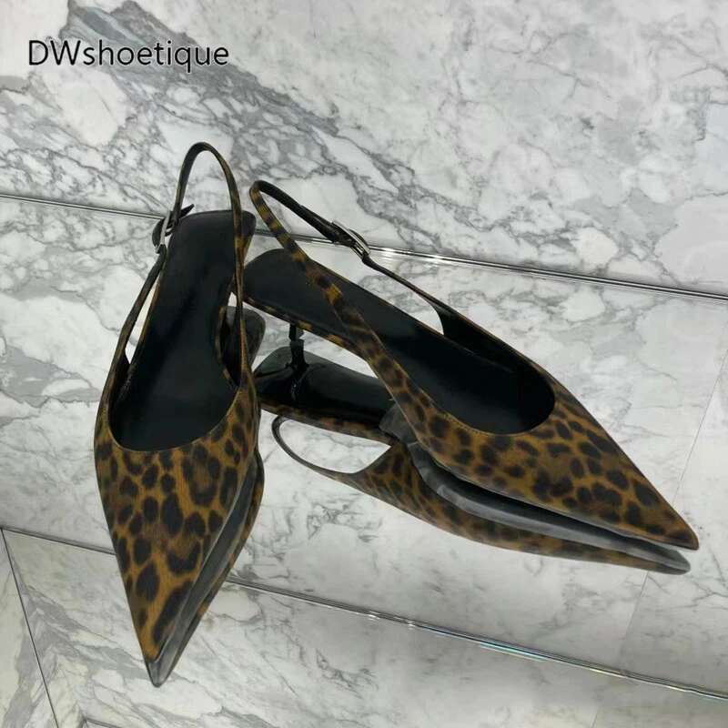 Pointed toe leopard women sgbacks low thin heels