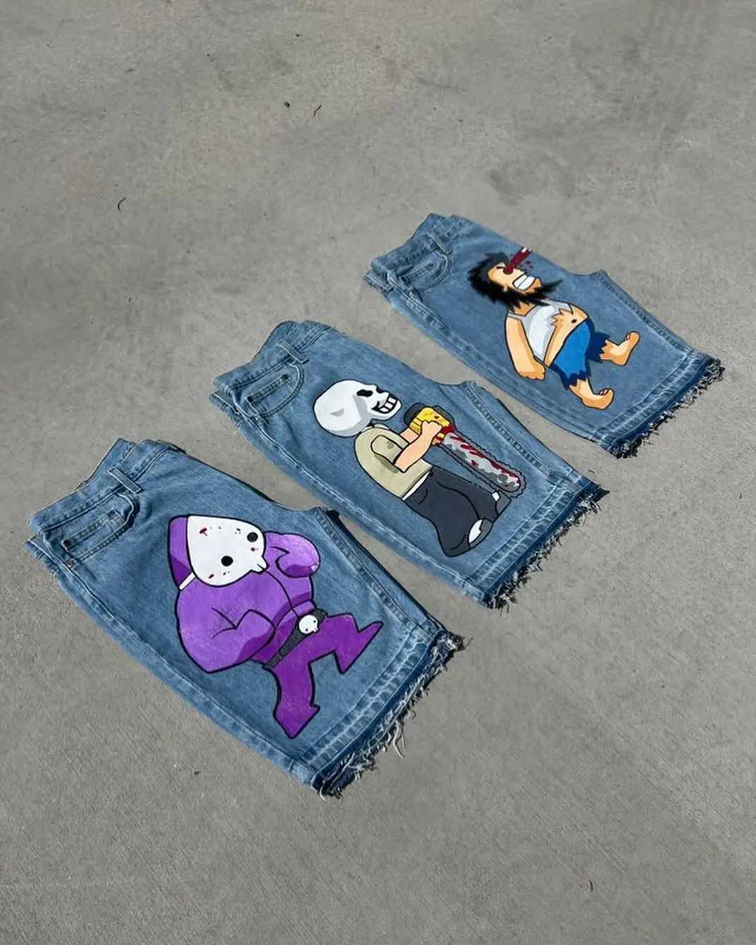 Men's Shorts Anime Shorts Y2K Jeans Men Women Hip Hop Gothic Computer Character Anime Graphics Print Retro Blue Baggy Denim Gym Casual Shorts z25