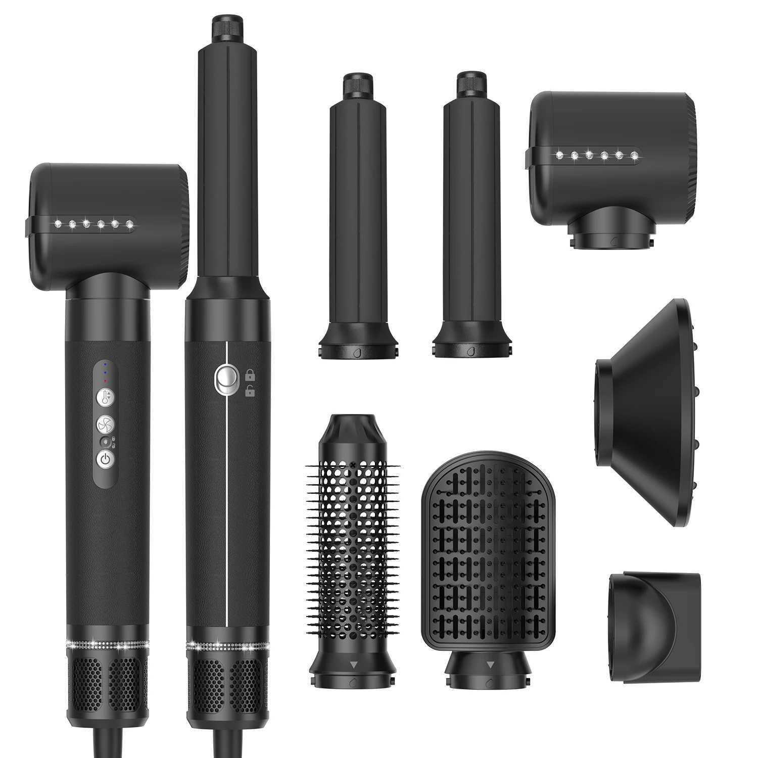 Brushless High Speed Hair Dryer 7 In 1 Hair Dryer Brush with Diffuser Ionic Blow Dryer Hot Air Styling Comb Auto Hair Curler M250219