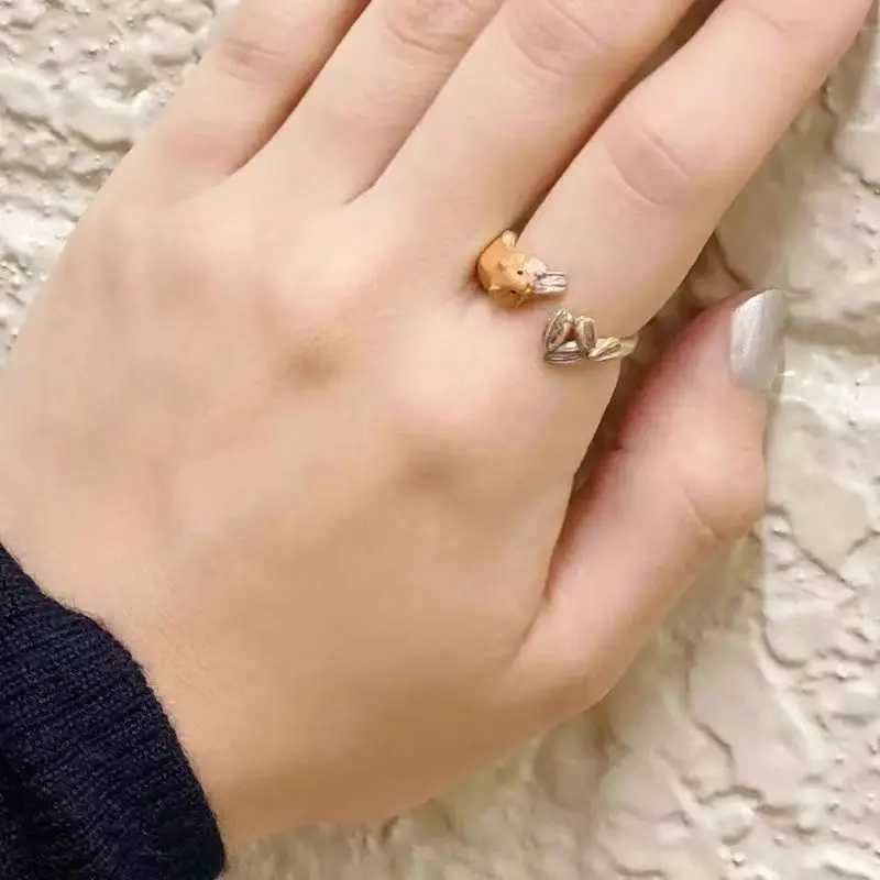 1Pcs Fashion Squirrel Sunflower Seed Cute Copper Ring Men Women Party Daily Gift Wear AdjustableXJ250219