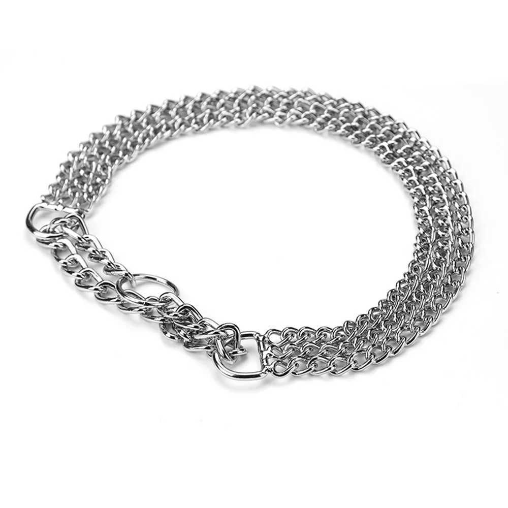 Sturdy dog chain collar chewy three row dog chain dog chain adjustable walking collar metal Cuban chain link large dog collar W250219