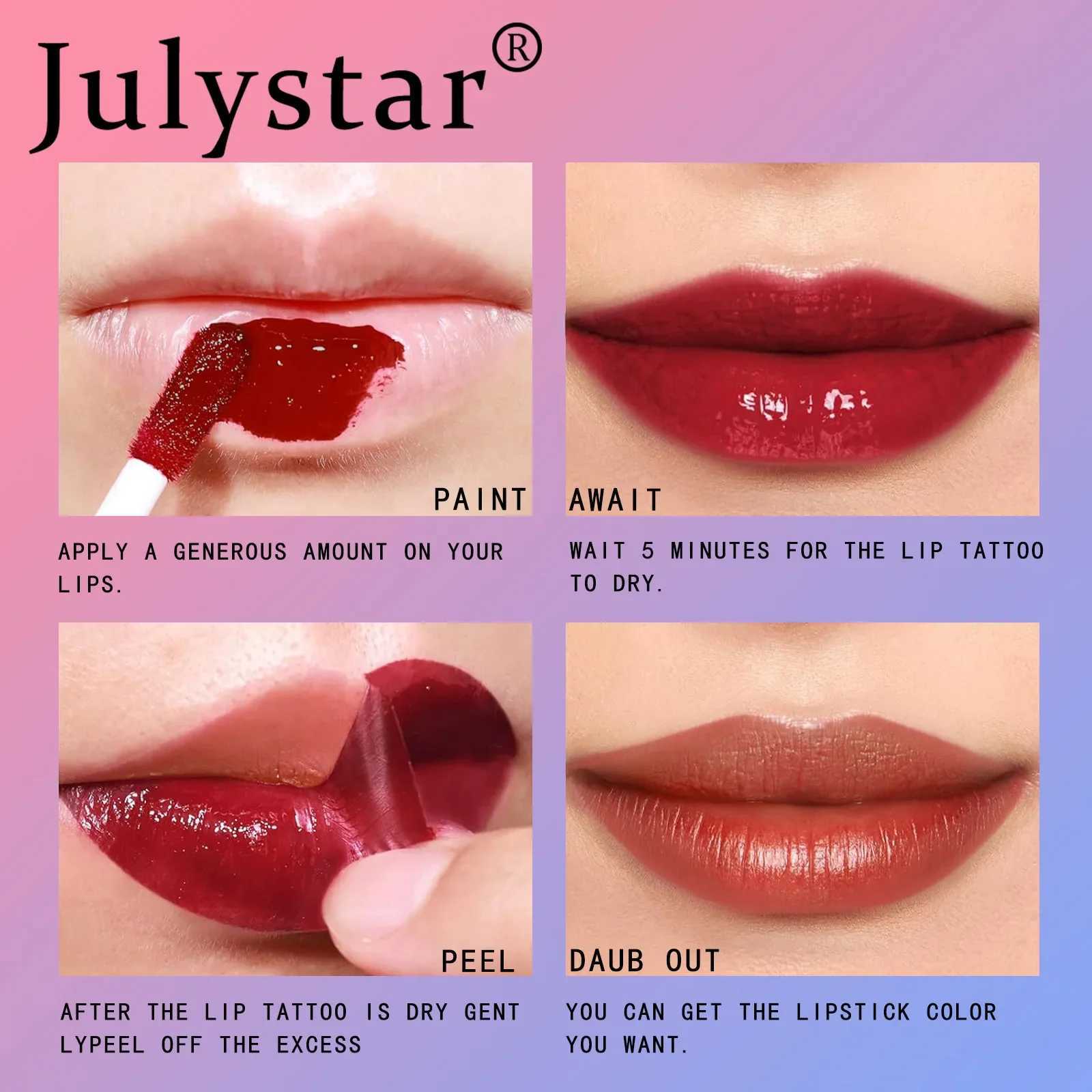 Julystar Peeling Liquid lipstick 6 Color Waterproof Lasting Matte lipstick Glossy Moisturizing lipstick Tear off Lipgloss CosmeticsW250219