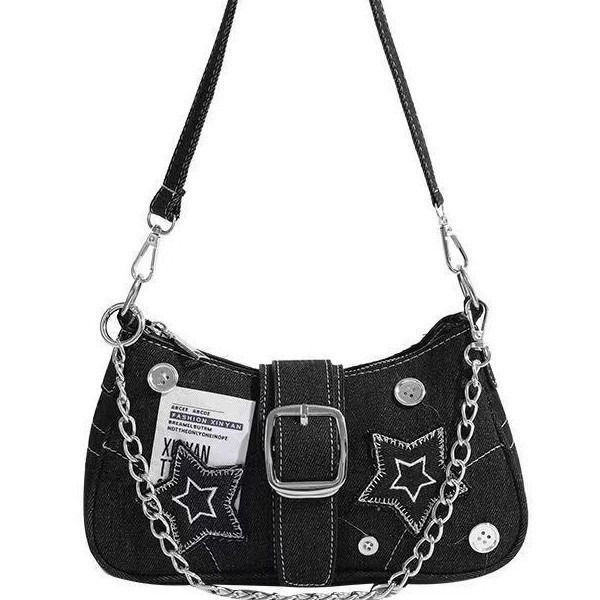 Designer New casual Star Denim underarm Niche vintage button American chain shoulder bag for women