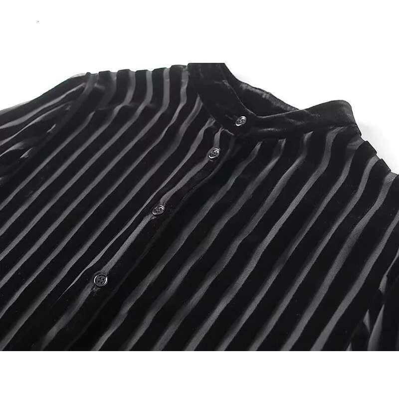 Striped Veet For Black Oversize Shirt Woman Long Sleeve And Blouses Women Semi Sheer Women's Shirts
